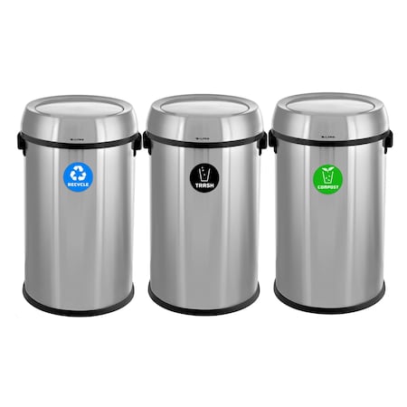 Alpine Industries Trash Can, Stainless Steel Brushed, Stainless Steel/Plastic ALP470-65L-1-R-T-CO